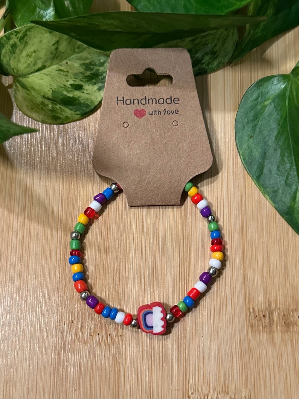 🌈✨ Rainbow Stretchy Beaded Bracelet | Handmade | Clay Rainbow Charm 🌈